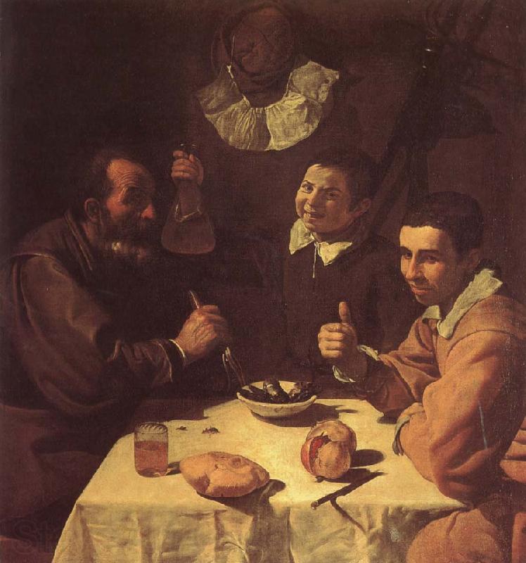 VELAZQUEZ, Diego Rodriguez de Silva y The three man beside the table Spain oil painting art